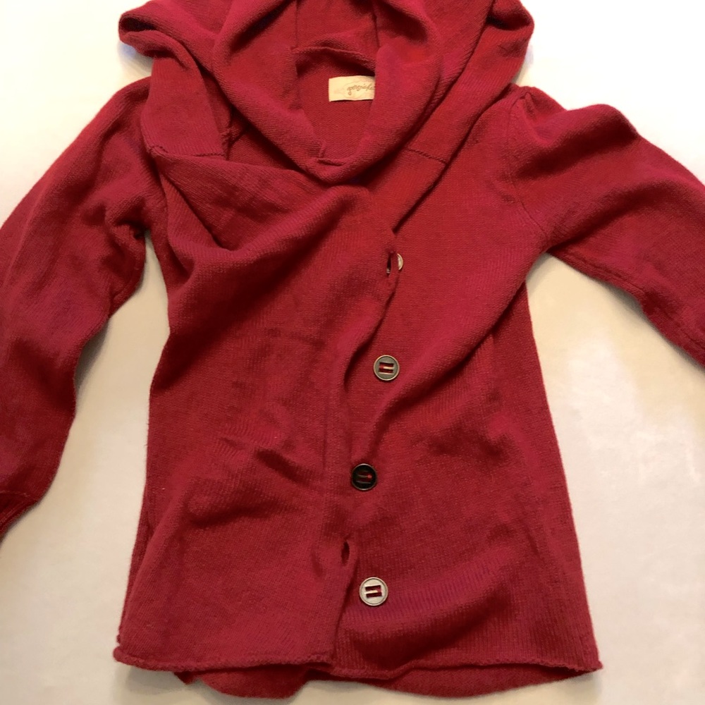 Persnickety red cardigan with hood size 7